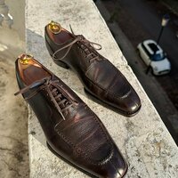 Handmade Men's Cow Leather Split Toe Style Lace Up Shoes - Thumbnail 1
