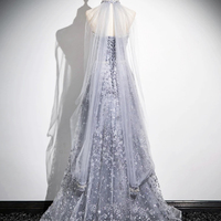 Gray Tulle Sequins Floor Length Prom Party Dress - Thumbnail 1