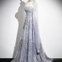 Gray Tulle Sequins Floor Length Prom Party Dress - Thumbnail 2
