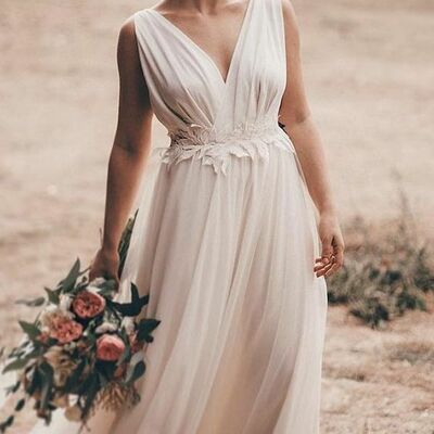 Simple a line tulle wedding dresses bridal gowns wedding gowns - Thumbnail 2