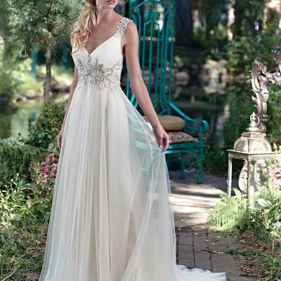 A line chiffon beading crystals wedding dresses bridal gown