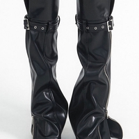 Punk zipper leather leg warmers - Thumbnail 2