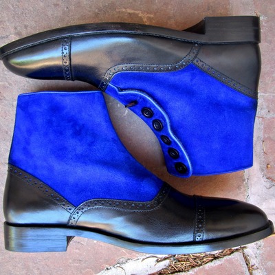 Men's black with blue oxfrds button fastening formal boot formal ankle boot