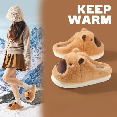 Cute fuzzy capybara slippers