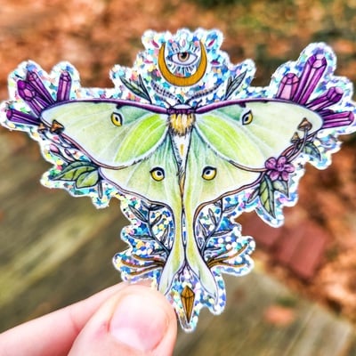 Glitter luna moth sticker