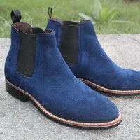 Crafted Leather Classic Bespoke Shoes Blue Suede Leather Chelsea Dress Boot - Thumbnail 3