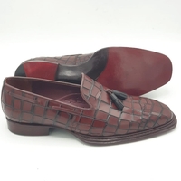 Crafted Leather Classic Brown Crocodile/Alligator Leather Tassel Loafers Dress Shoes - Thumbnail 1