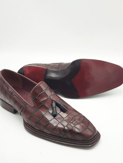 Crafted Leather Classic Brown Crocodile/Alligator Leather Tassel Loafers Dress Shoes