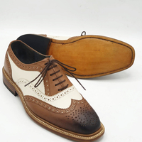 Crafted Leather Classic Brown White Leather Wingtip Oxford Dress Shoes - Thumbnail 3