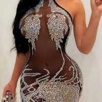 Women'S Sexy Tight Mesh Hot Stamping Sleeveless Dress - Thumbnail 1