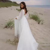 BOHO Vintage Wedding Dresses For Women Simple Bridal Gowns Long Puff Sleeves Sweetheart Robes Vestidos  - Thumbnail 3