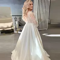 Luxury Wedding Dresses For Women Satin A-Line Bridal Gowns Appliques Elegant Robe Long Puff Sleeves Vestidos De Novia Customized - Thumbnail 3