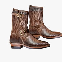 Ankle High Double Buckle Handmade Men's Double Monk Classic Boot - Thumbnail 1