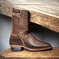 Ankle High Double Buckle Handmade Men's Double Monk Classic Boot - Thumbnail 3