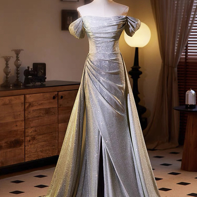 Shiny  sliver sequins a-line long formal dress party dress