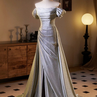 Shiny  Sliver Sequins A-line Long Formal Dress Party Dress - Thumbnail 1