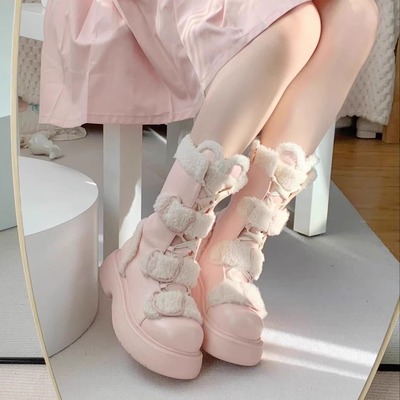 Cute bear buckle up snow boots