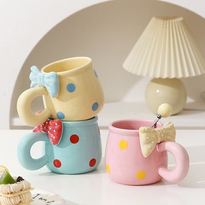 Y2k style bowknot dots mug with spoon