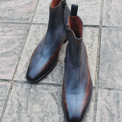 Crafted leather classic bespoke shoes gray shaded leather jodhpur boot