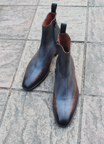 Crafted Leather Classic Bespoke Shoes Gray Shaded Leather Jodhpur Boot
