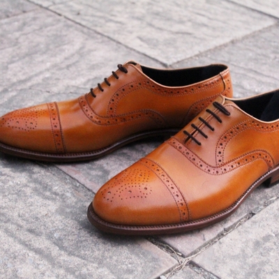 Crafted leather classic men brown leather oxford lace up dress shoes - Thumbnail 2