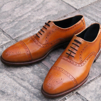 Crafted Leather Classic Men Brown Leather Oxford Lace up Dress Shoes - Thumbnail 2