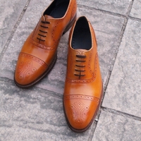 Crafted Leather Classic Men Brown Leather Oxford Lace up Dress Shoes - Thumbnail 1