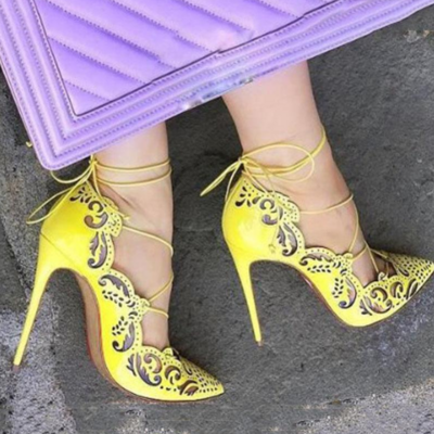 Leather Cutout Strap Pointed Toe Pumps