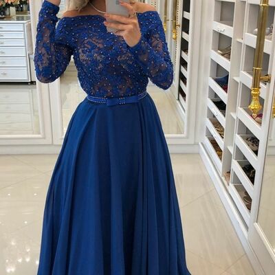 Royal blue mother of the bride/groom dress lace appliques evening formal prom dress
