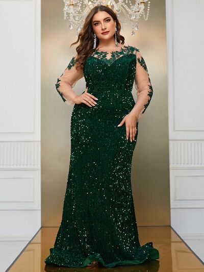 Elegant Plus Size Mother of the Bride/Groom Dress Dark Green Sequins Lace Evening Formal Prom Dress