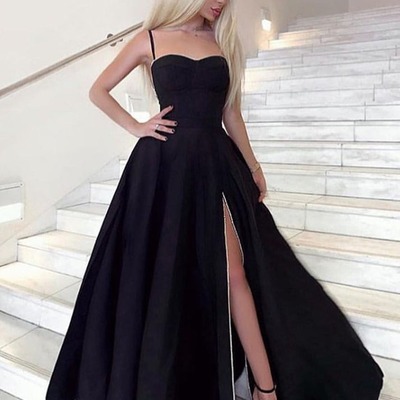Black long sweetheart neck prom with high split, formal evening dresses, pd230110 - Thumbnail 4