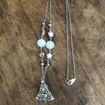 Christmas tree and snowflakes necklace