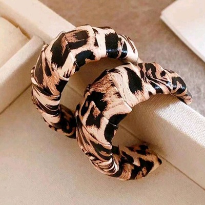 Leopard print faux leather hoop earrings 