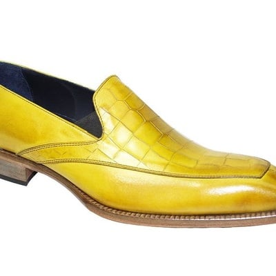 Handmade men's yellow alligator skin texture formal loafers slips on shoes for gentlemen