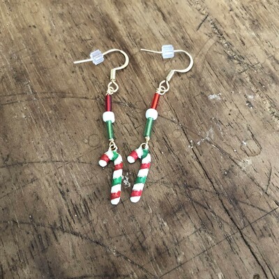 Red white and green candy cane earrings 