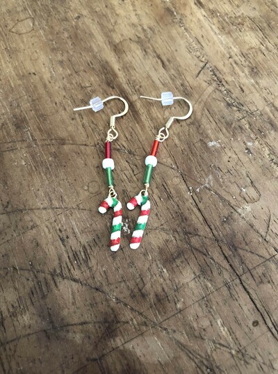 Red White and Green Candy Cane Earrings 