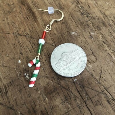 Red white and green candy cane earrings 