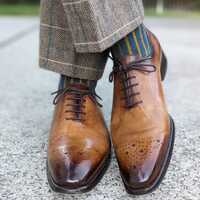 Handmade Twotone Brogue Lace Up Shoes Mens Formal Shoes - Thumbnail 1
