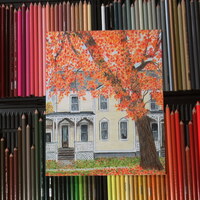 "Seasons Change" Fall Themed Original Colored Pencil Drawing By N.E.Thompson, Artwork Size 8x10 Inches - Thumbnail 1
