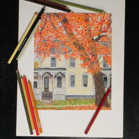 "Seasons Change" Fall Themed Original Colored Pencil Drawing By N.E.Thompson, Artwork Size 8x10 Inches - Thumbnail 4