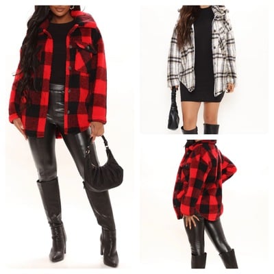 Plaid sherpa jacket-td - Thumbnail 1