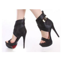Color Block Belt Buckle Stiletto High Heel Ankle Boot Sandals - Thumbnail 4