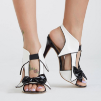 Sexy Color Matching Bow High Thin Heel Elastic Sandals - Thumbnail 1