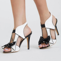 Sexy Color Matching Bow High Thin Heel Elastic Sandals - Thumbnail 3