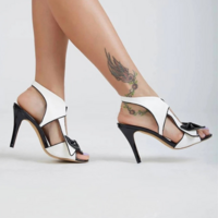 Sexy Color Matching Bow High Thin Heel Elastic Sandals - Thumbnail 4