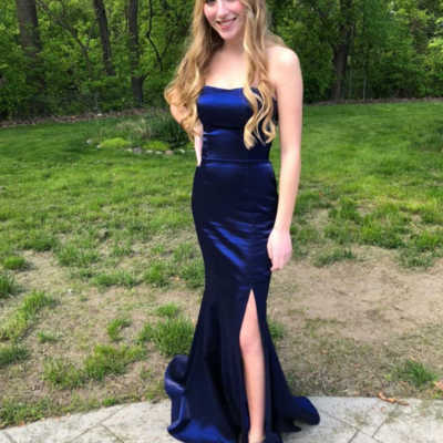 Simple strapless a line long prom dress with lace up back