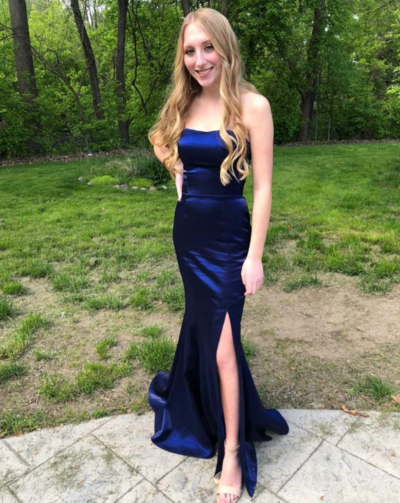 Simple Strapless A Line Long Prom Dress with Lace Up Back