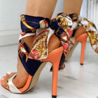 Multicolor Ribbon Strap High Heel Sandals - Thumbnail 1