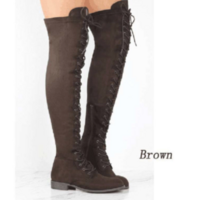 Suede Low Chunky Heel Lace Up Side Zipper Over the Knee Boots - Thumbnail 1