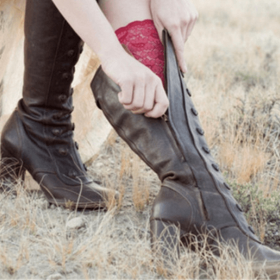 Leather high heel rivet knee high boots